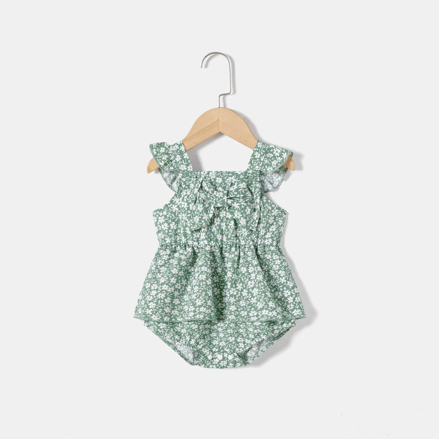 Mommy and Me Allover Floral Print Tie Side Ruffled Wrap Slip Dresses