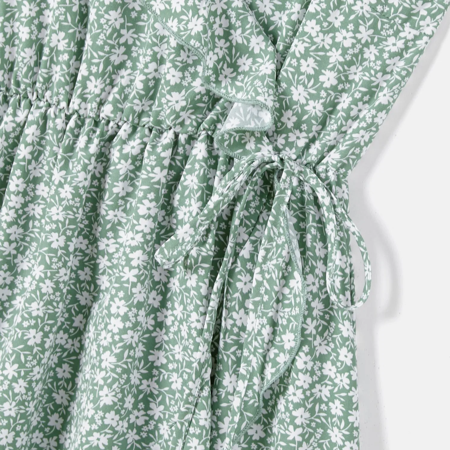 Mommy and Me Allover Floral Print Tie Side Ruffled Wrap Slip Dresses