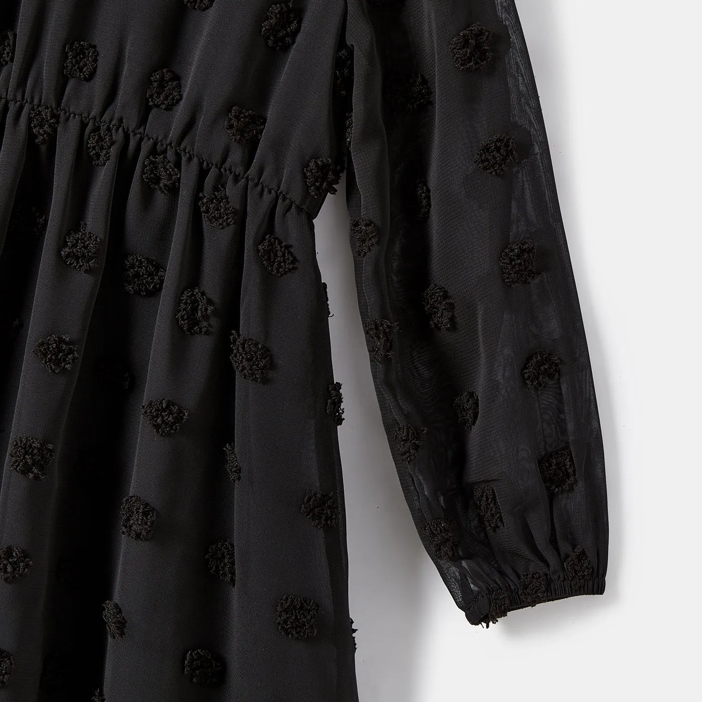Mommy and Me Black Swiss Dot Long-sleeve Dresses