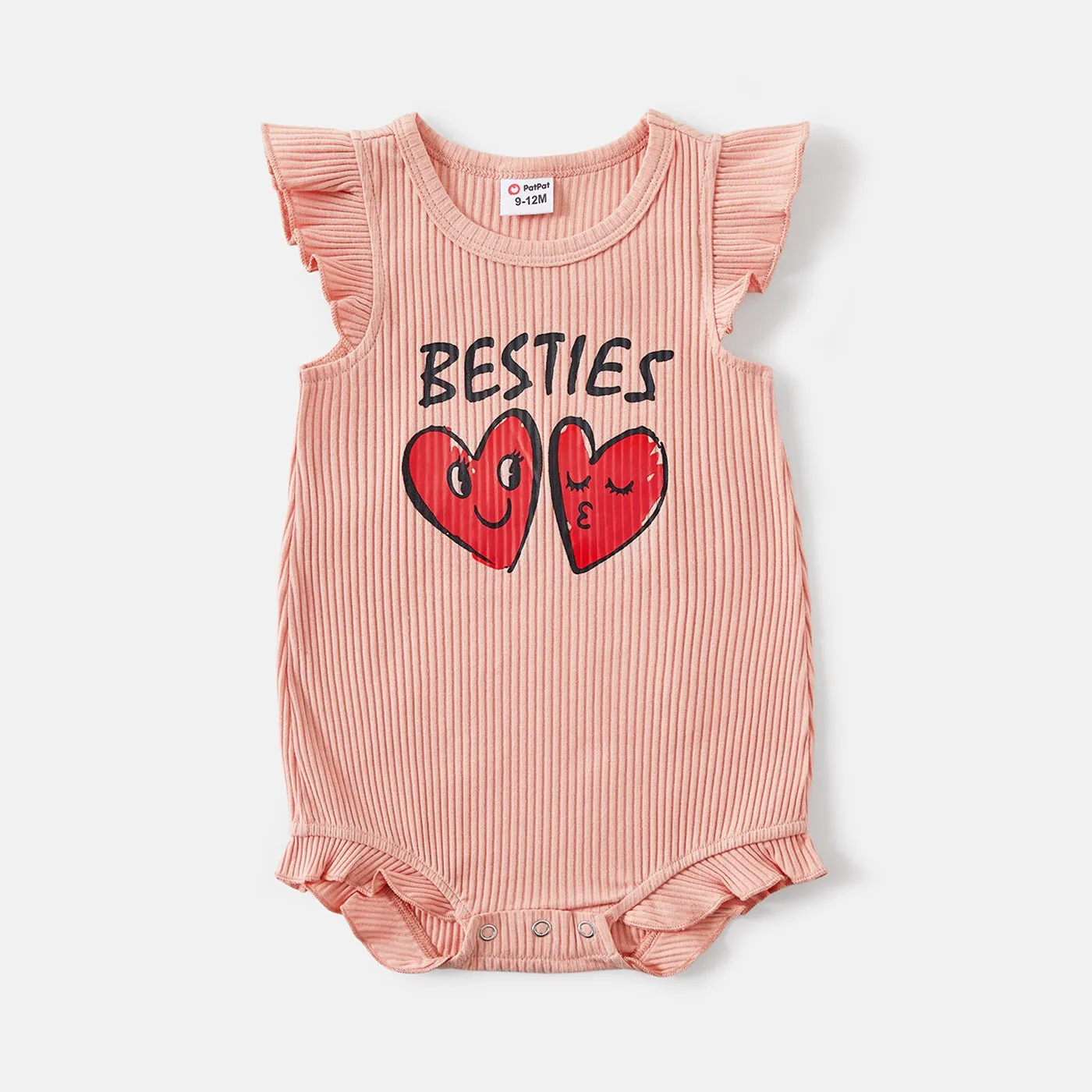 Mommy and Me Pink Cotton Ribbed Heart & Letter Print Short-sleeve Bodycon Dresses