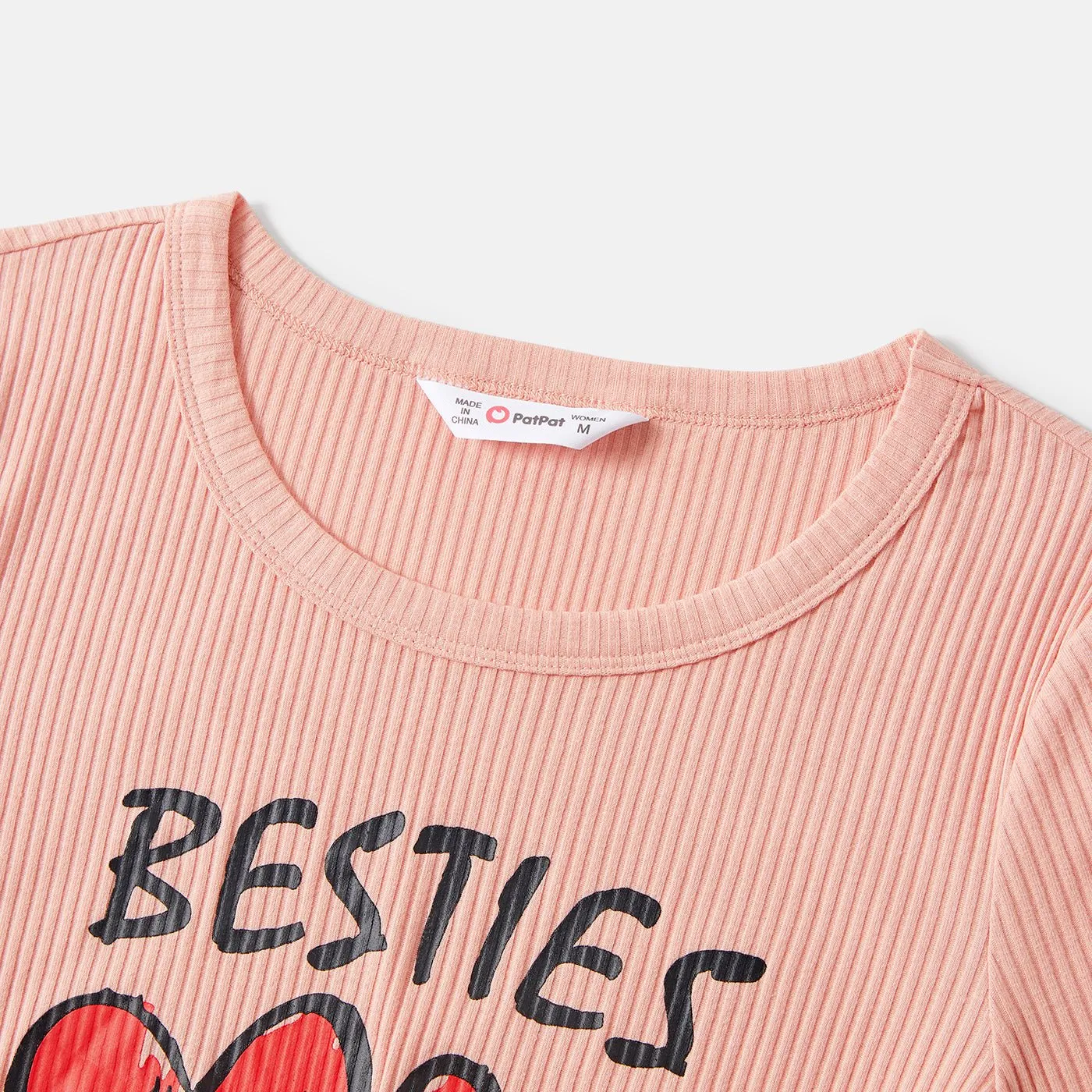 Mommy and Me Pink Cotton Ribbed Heart & Letter Print Short-sleeve Bodycon Dresses