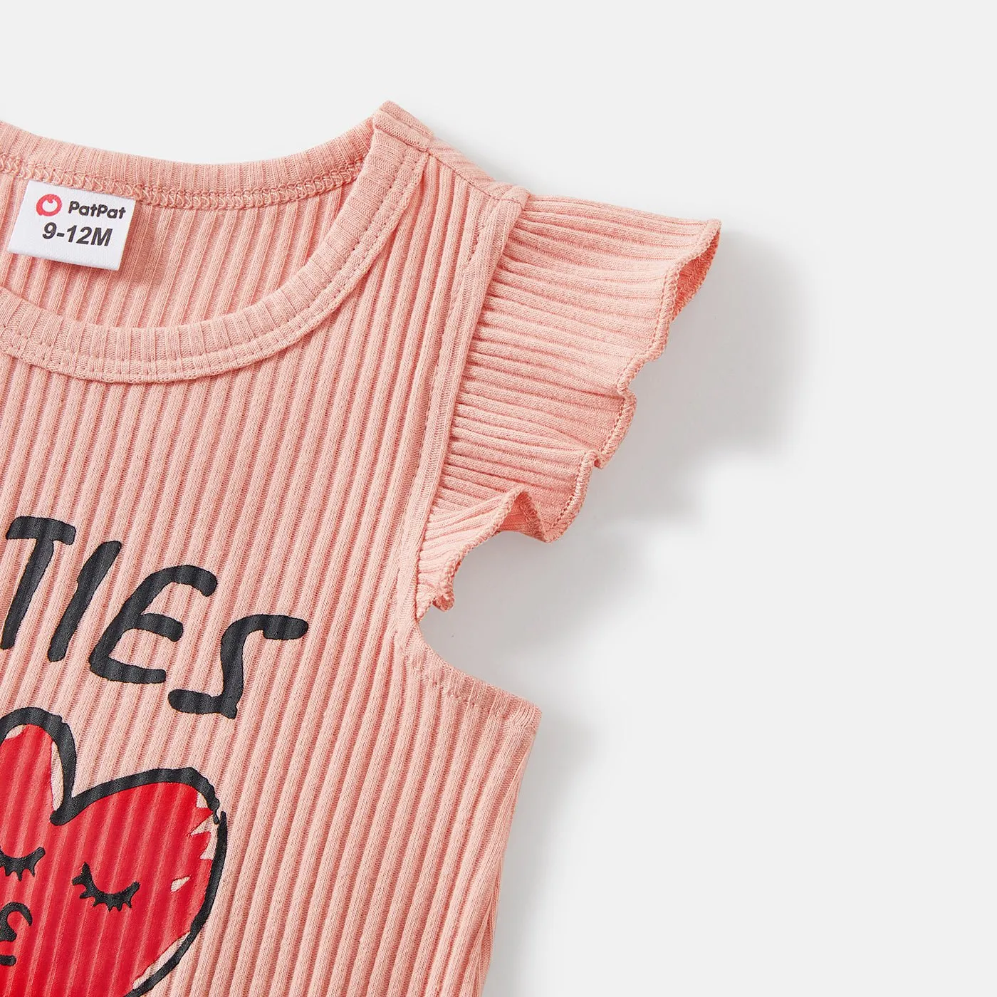 Mommy and Me Pink Cotton Ribbed Heart & Letter Print Short-sleeve Bodycon Dresses
