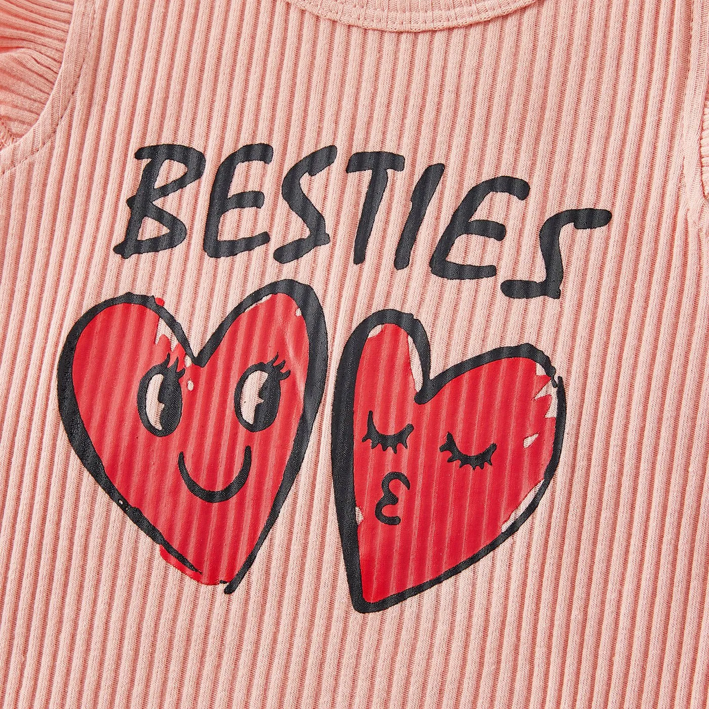 Mommy and Me Pink Cotton Ribbed Heart & Letter Print Short-sleeve Bodycon Dresses