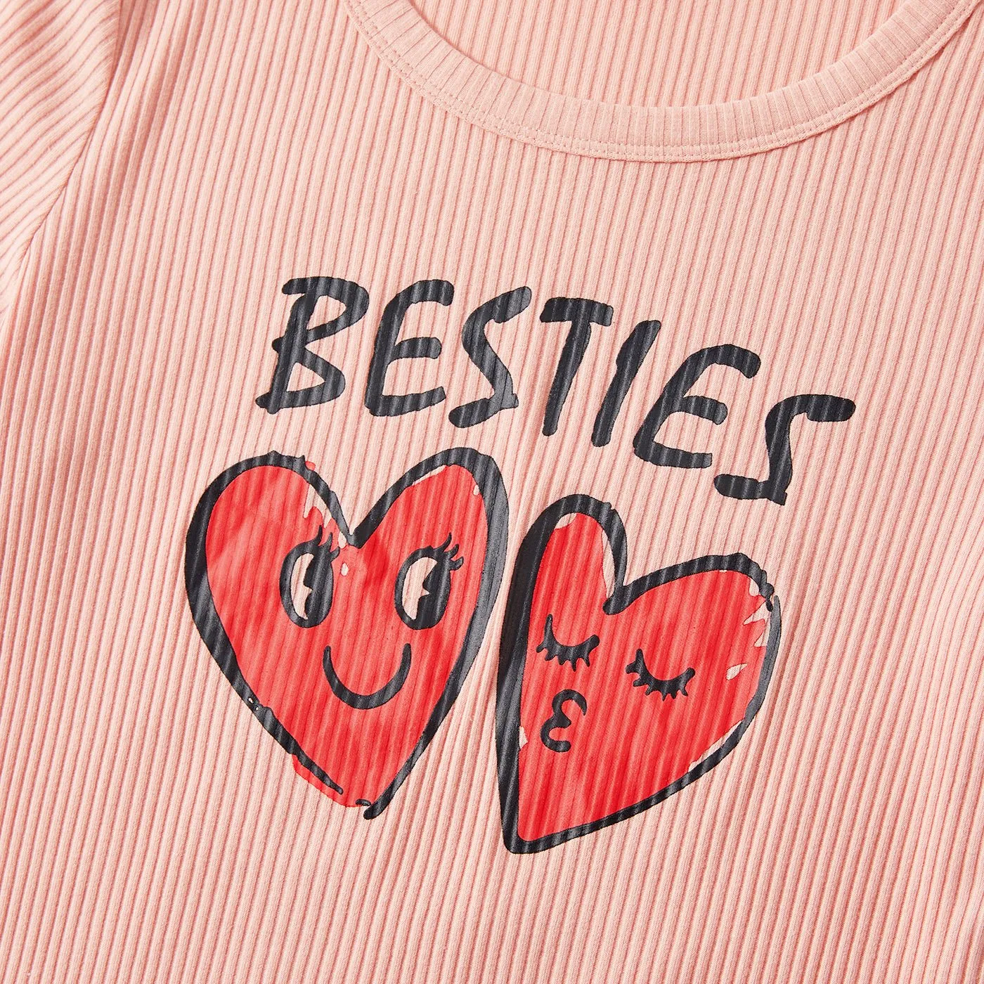 Mommy and Me Pink Cotton Ribbed Heart & Letter Print Short-sleeve Bodycon Dresses