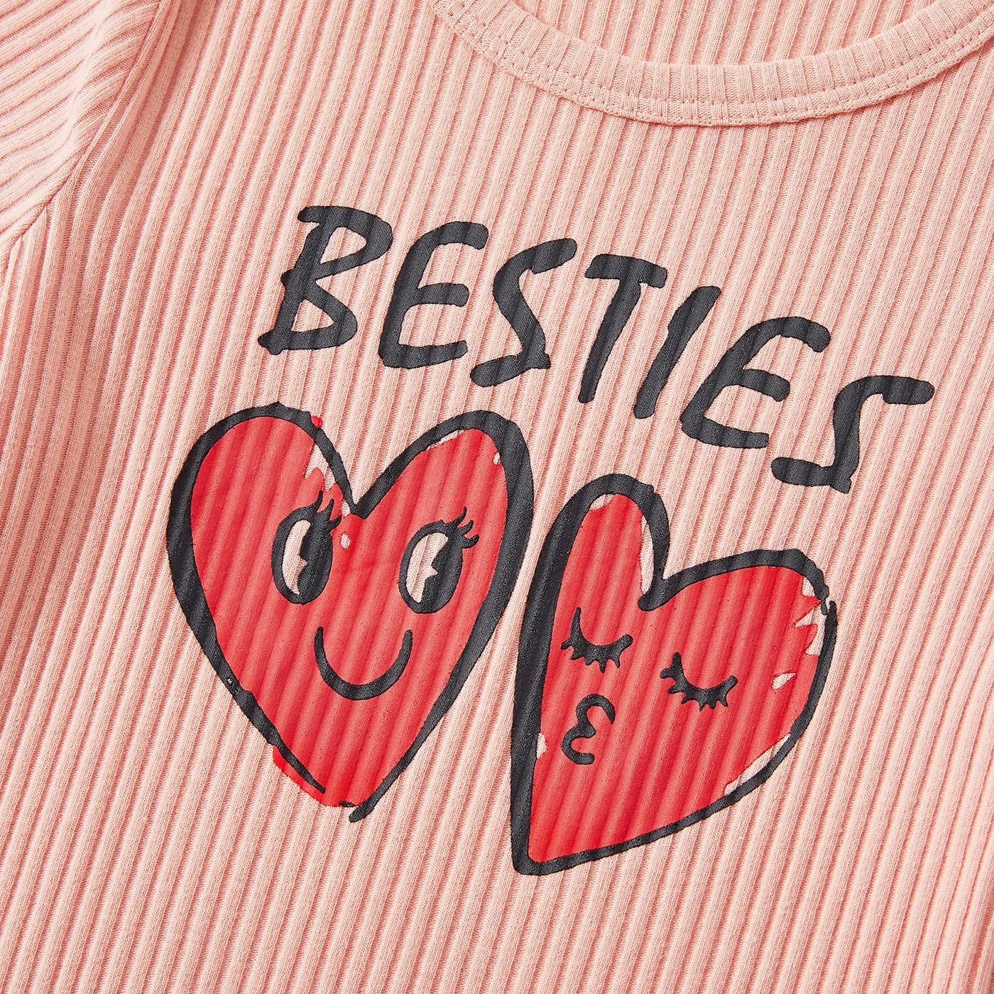 Mommy and Me Pink Cotton Ribbed Heart & Letter Print Short-sleeve Bodycon Dresses