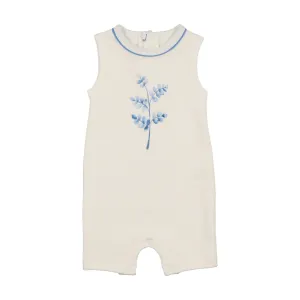Mon Tresor Ivory & Blue Stem Stitch Boys Romper