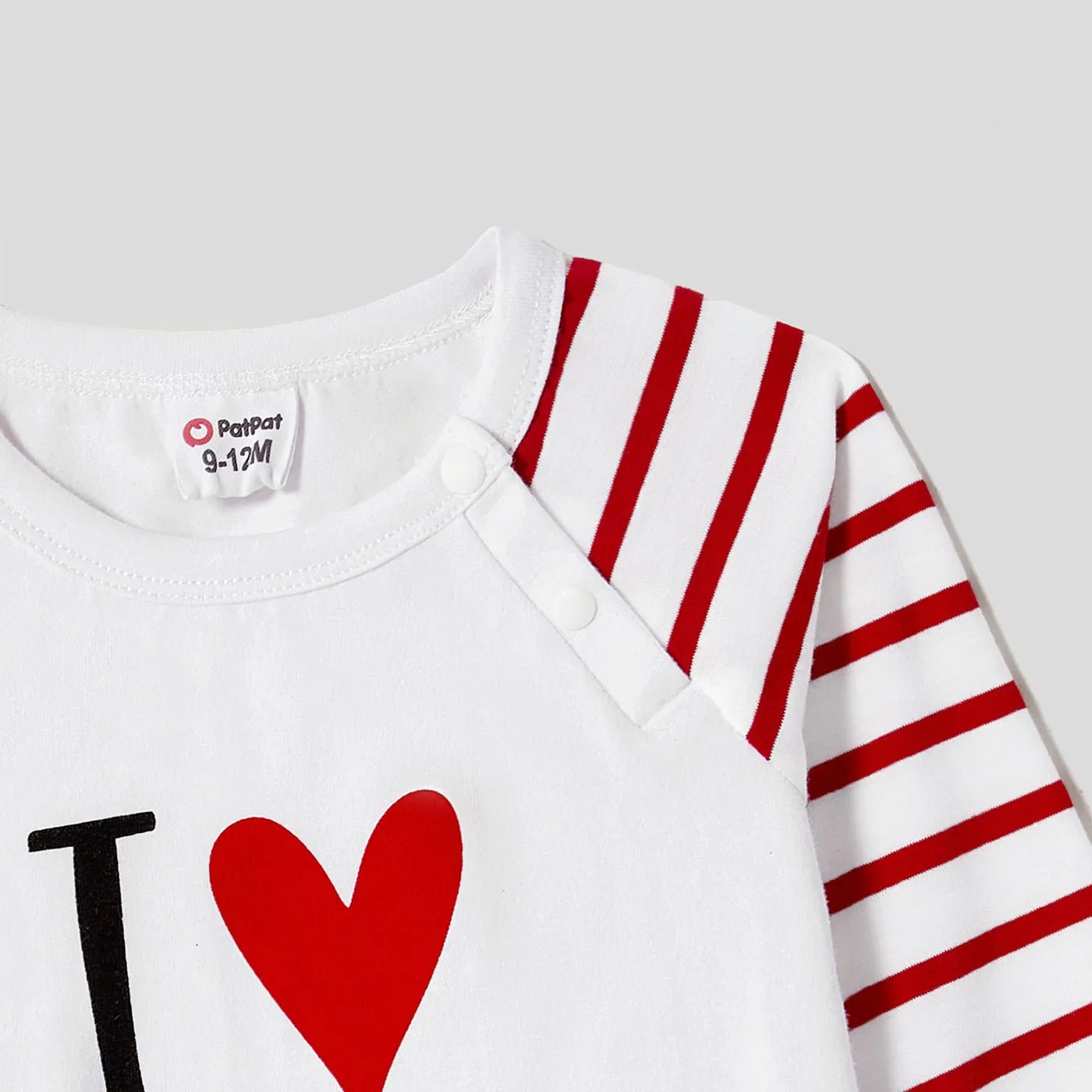 Mother's Day Family Matching 95% Cotton Letter Graphic Striped Raglan Sleeve T-shirts and Allover Red Heart Print Surplice Neck Ruffle-sleeve Belted Naia? Dresses Sets