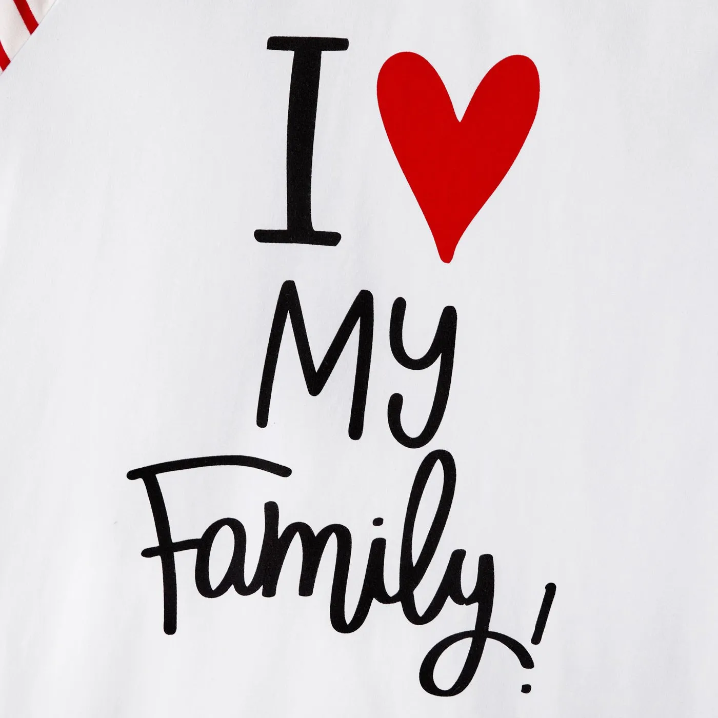 Mother's Day Family Matching 95% Cotton Letter Graphic Striped Raglan Sleeve T-shirts and Allover Red Heart Print Surplice Neck Ruffle-sleeve Belted Naia? Dresses Sets