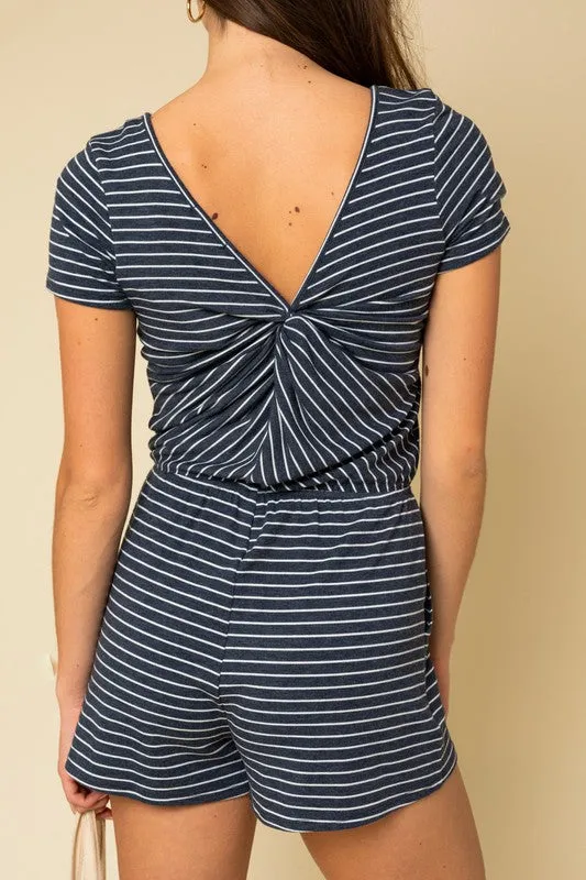 Navy Back Twist Romper