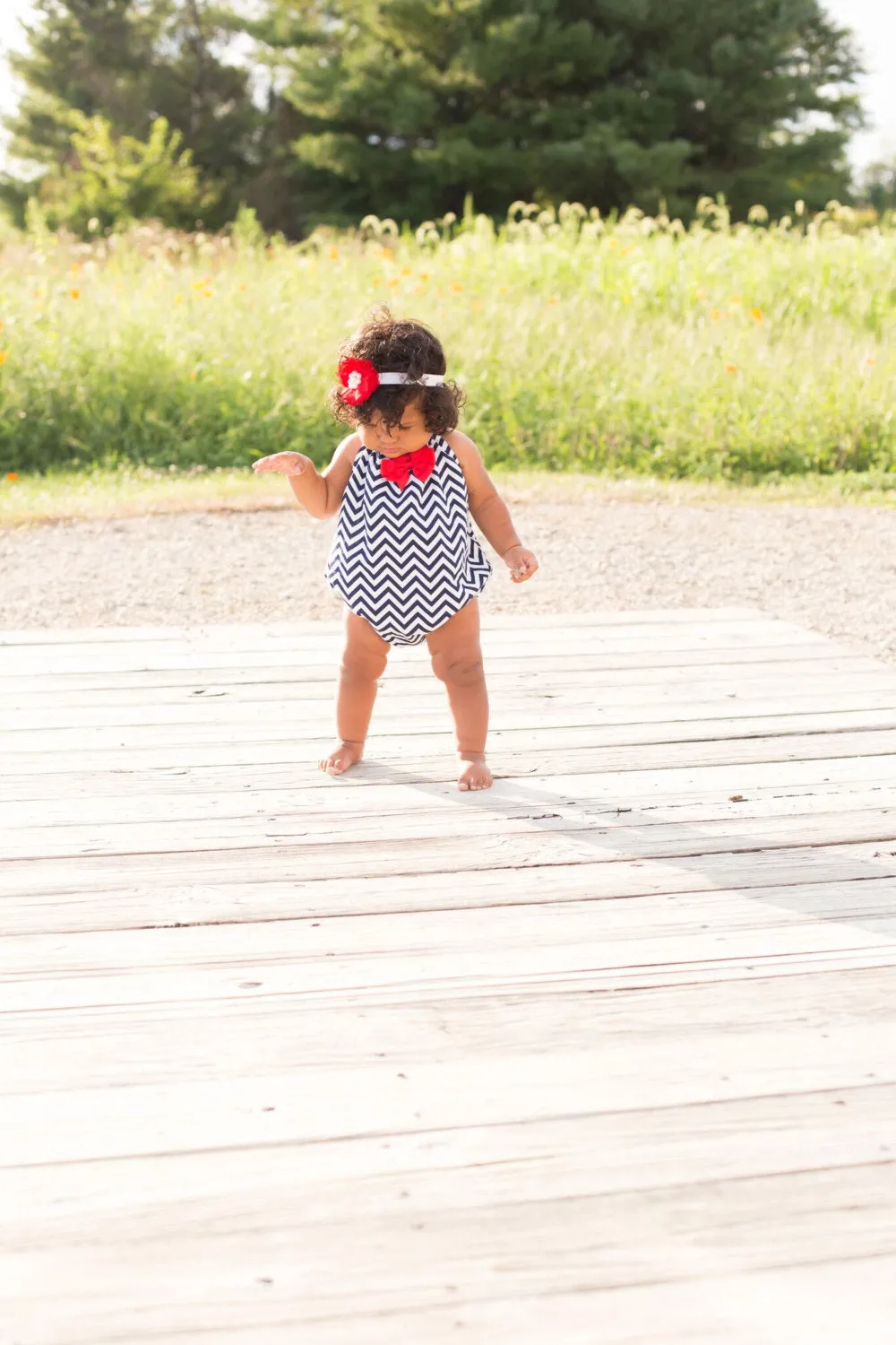 Navy Chevron Baby Romper