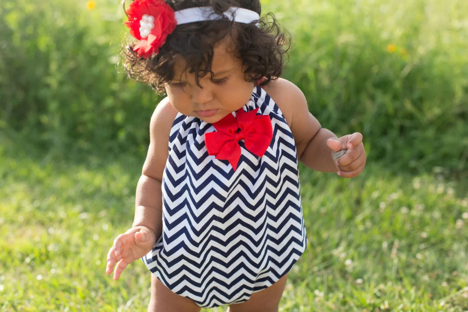 Navy Chevron Baby Romper