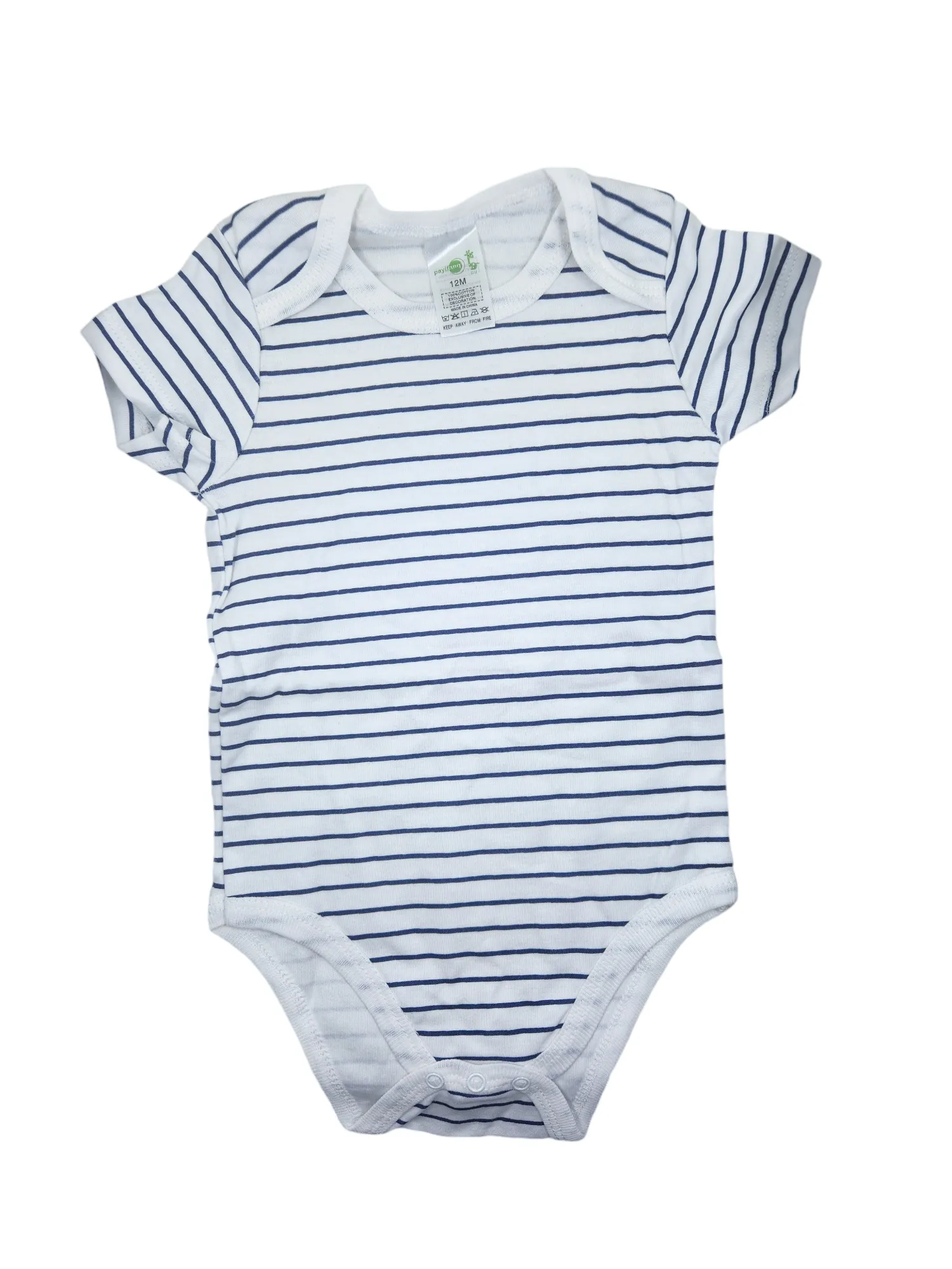 Navy   White Thin Striped Short Sleeve Romper