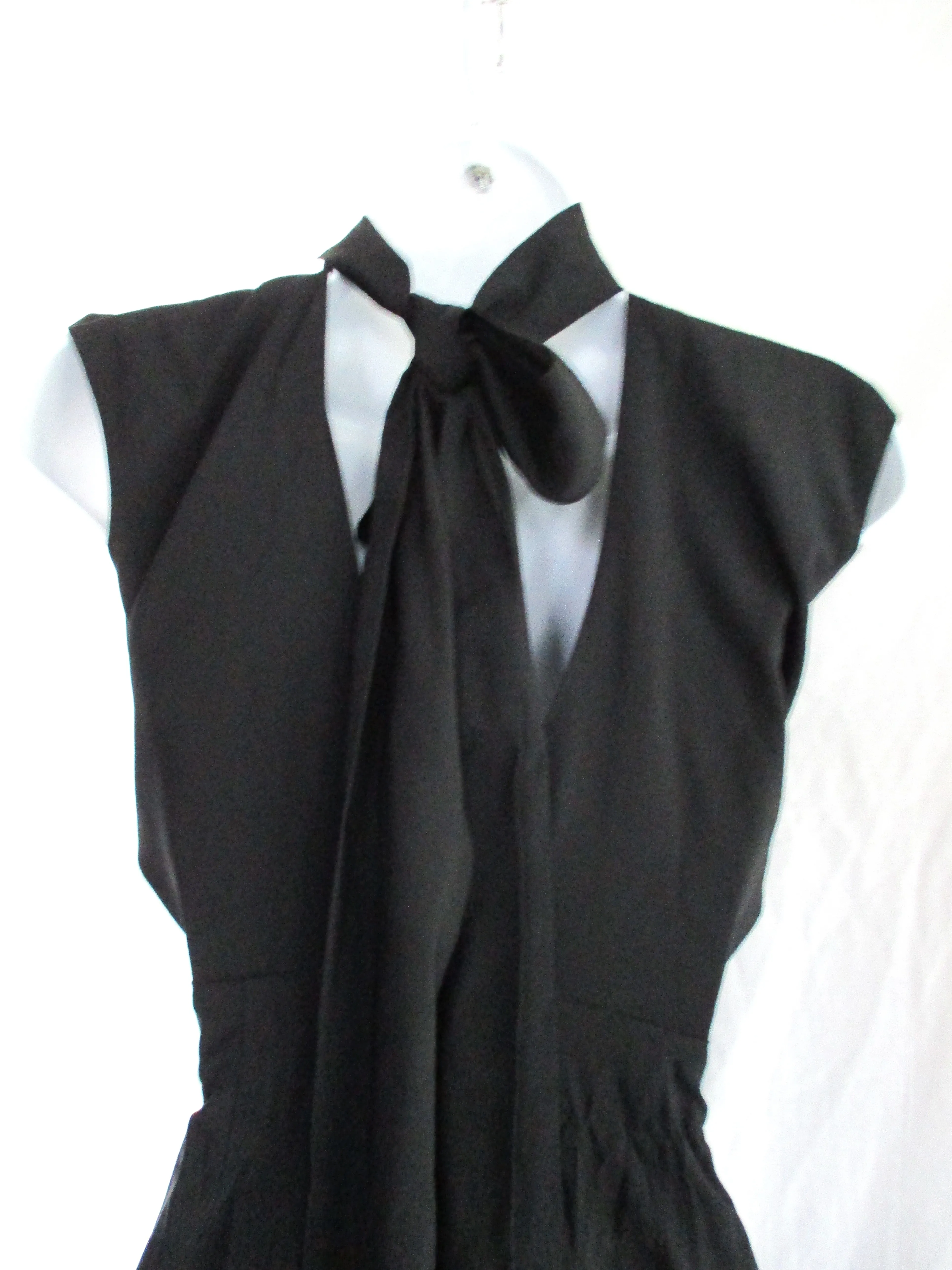 NEW CELINE France Sheer Open Back Slit PANT SUIT Bodysuit 38 BLACK