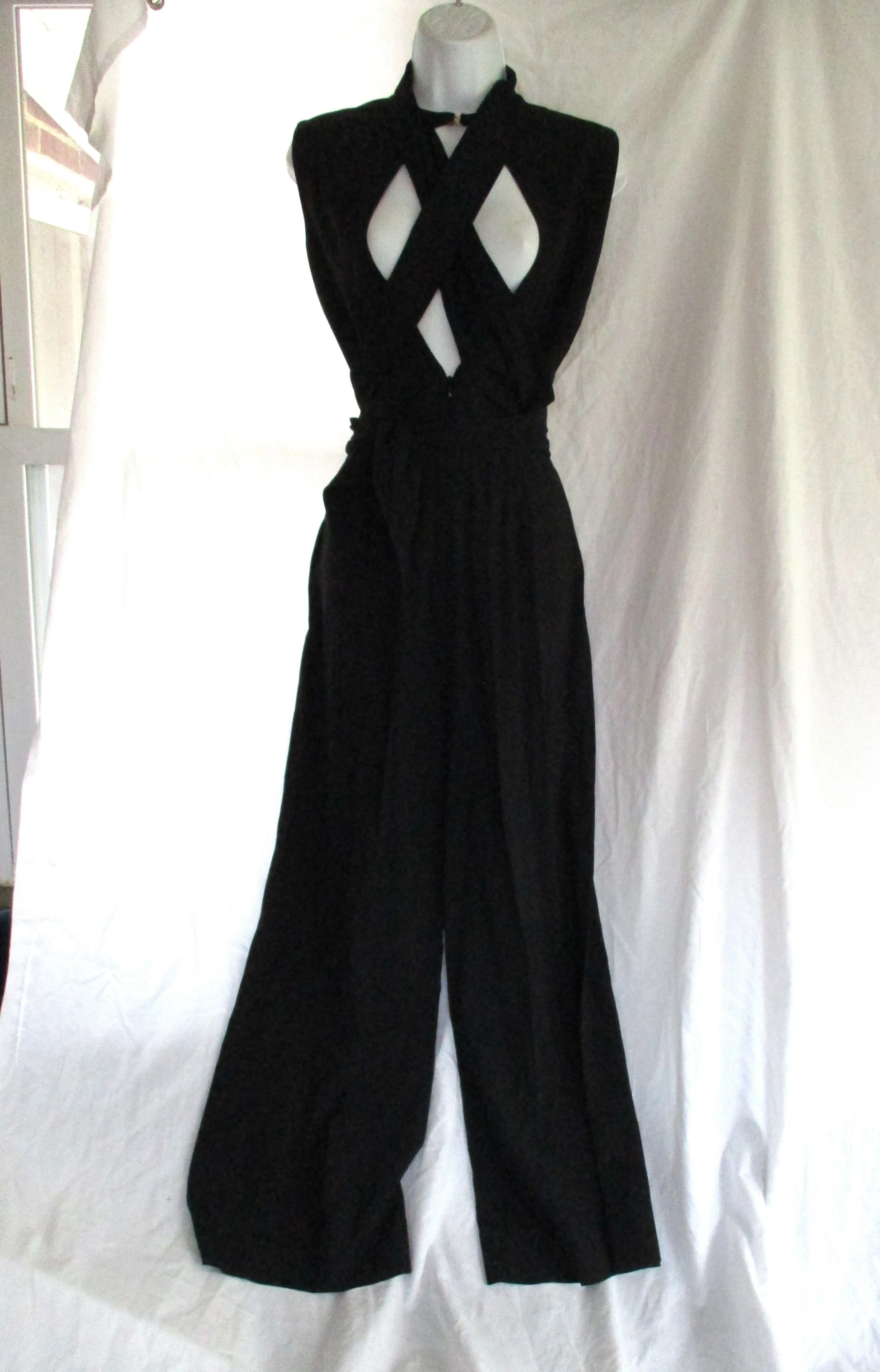NEW CELINE France Sheer Open Back Slit PANT SUIT Bodysuit 38 BLACK