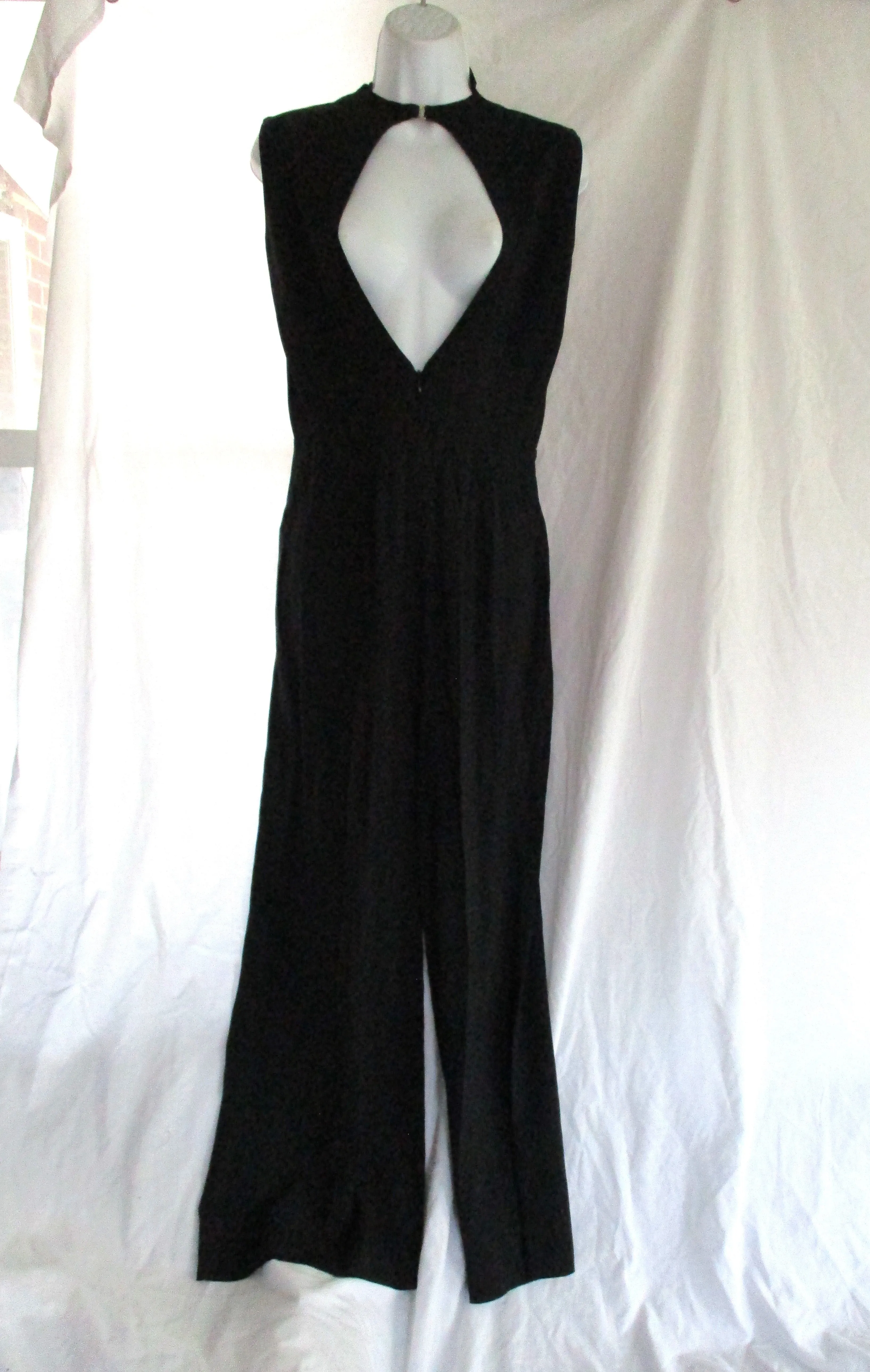 NEW CELINE France Sheer Open Back Slit PANT SUIT Bodysuit 38 BLACK