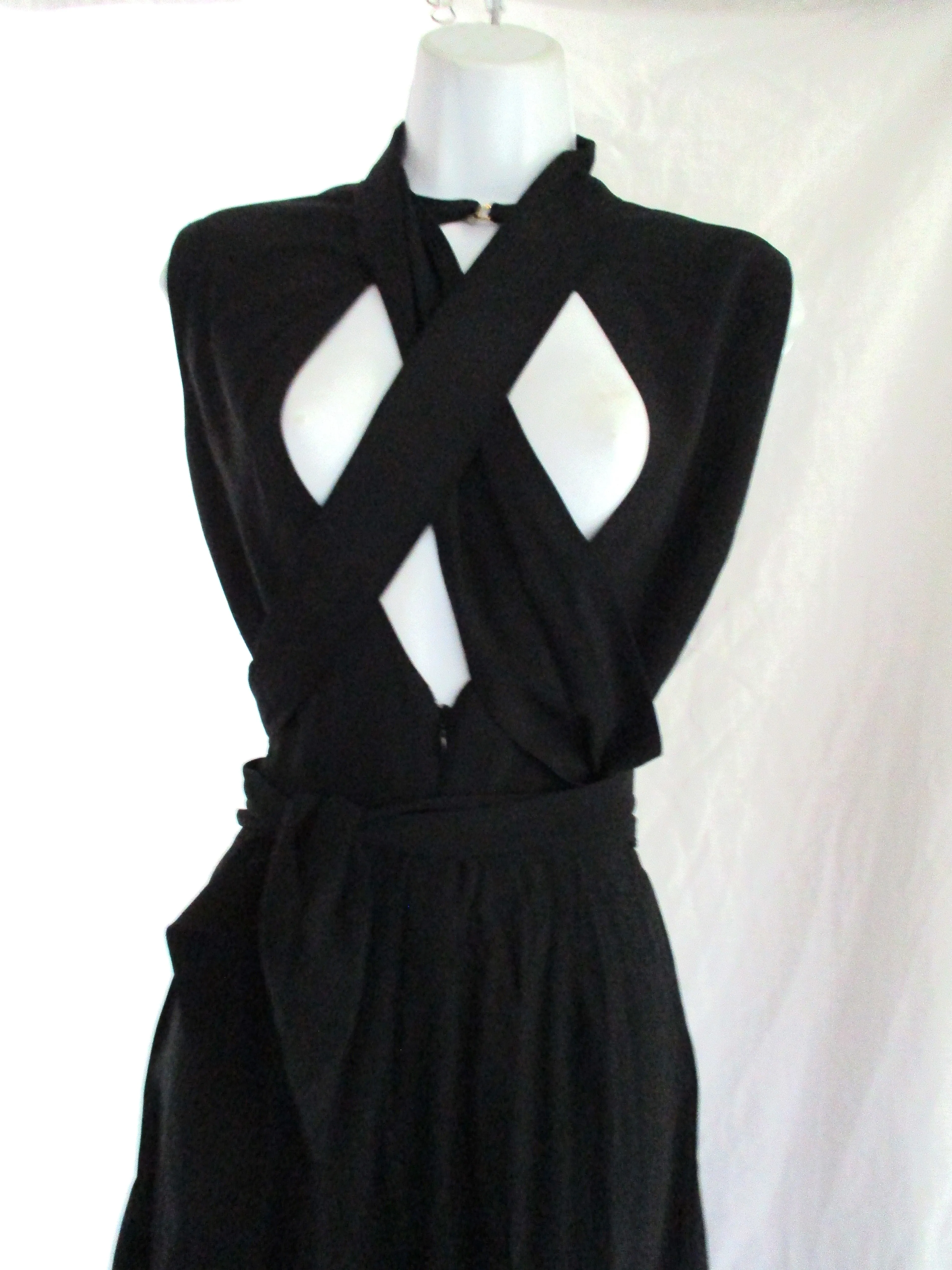 NEW CELINE France Sheer Open Back Slit PANT SUIT Bodysuit 38 BLACK