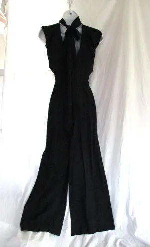 NEW CELINE France Sheer Open Back Slit PANT SUIT Bodysuit 38 BLACK