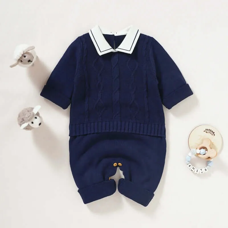 Newborn Baby Romper - Turn-down Collar One Piece (3-18M)