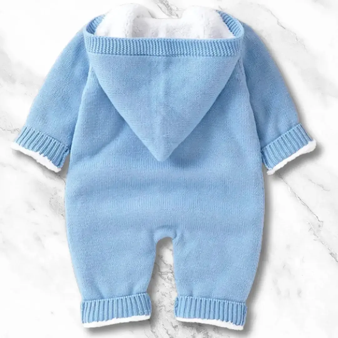 Nordic Knit Hooded Romper ❄️ Warm Fleece Lining (0-18M)