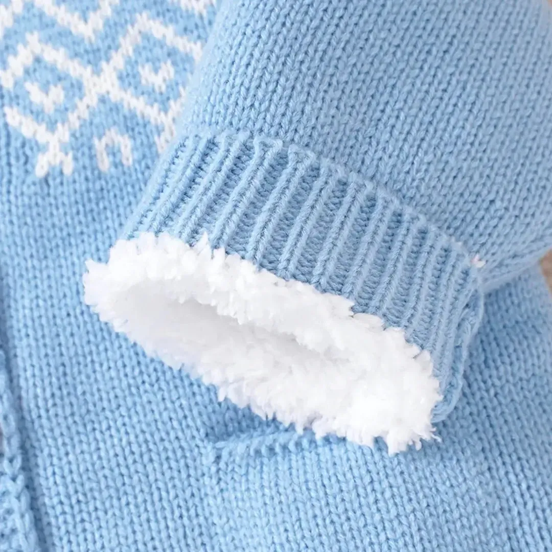 Nordic Knit Hooded Romper ❄️ Warm Fleece Lining (0-18M)
