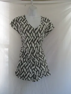 NWT NEW J. CREW Romper Short Set Cute XXS One Piece WHITE BLACK ZIGZAG