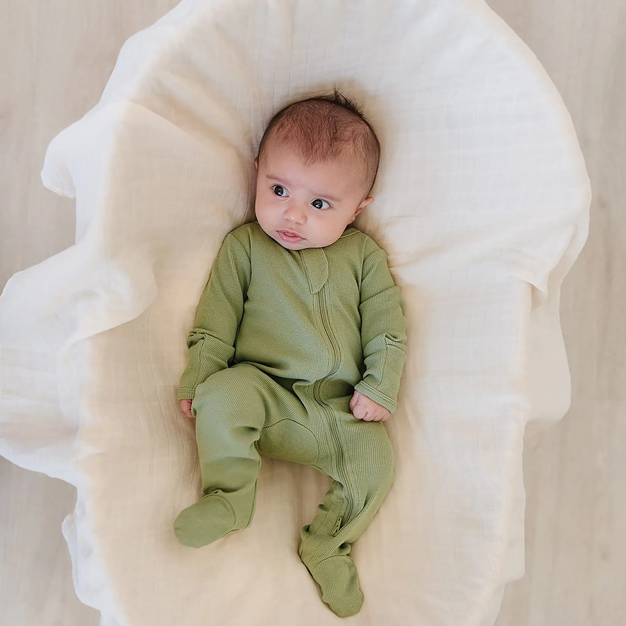 Organic Footed Zipper One Piece - Eucalyptus