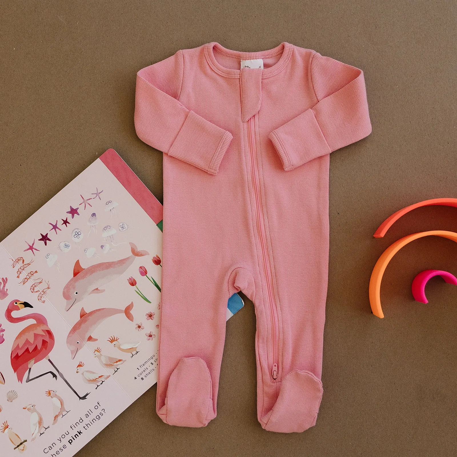 Organic Footed Zipper One Piece - Pink Poppy