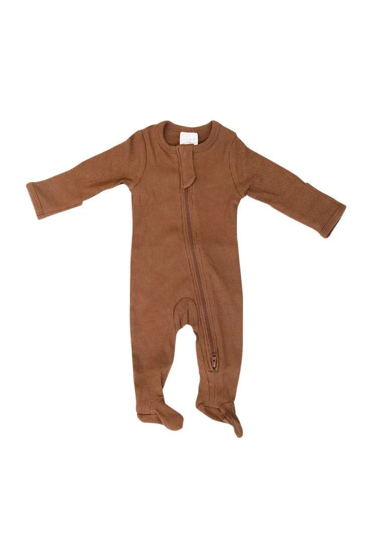 Organic Footed Zipper One Piece - Rust