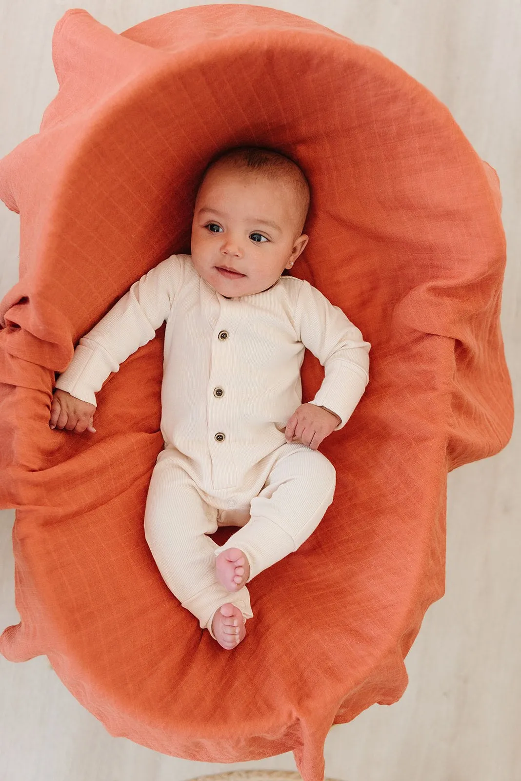 Organic Ribbed Button One Piece - Cloud