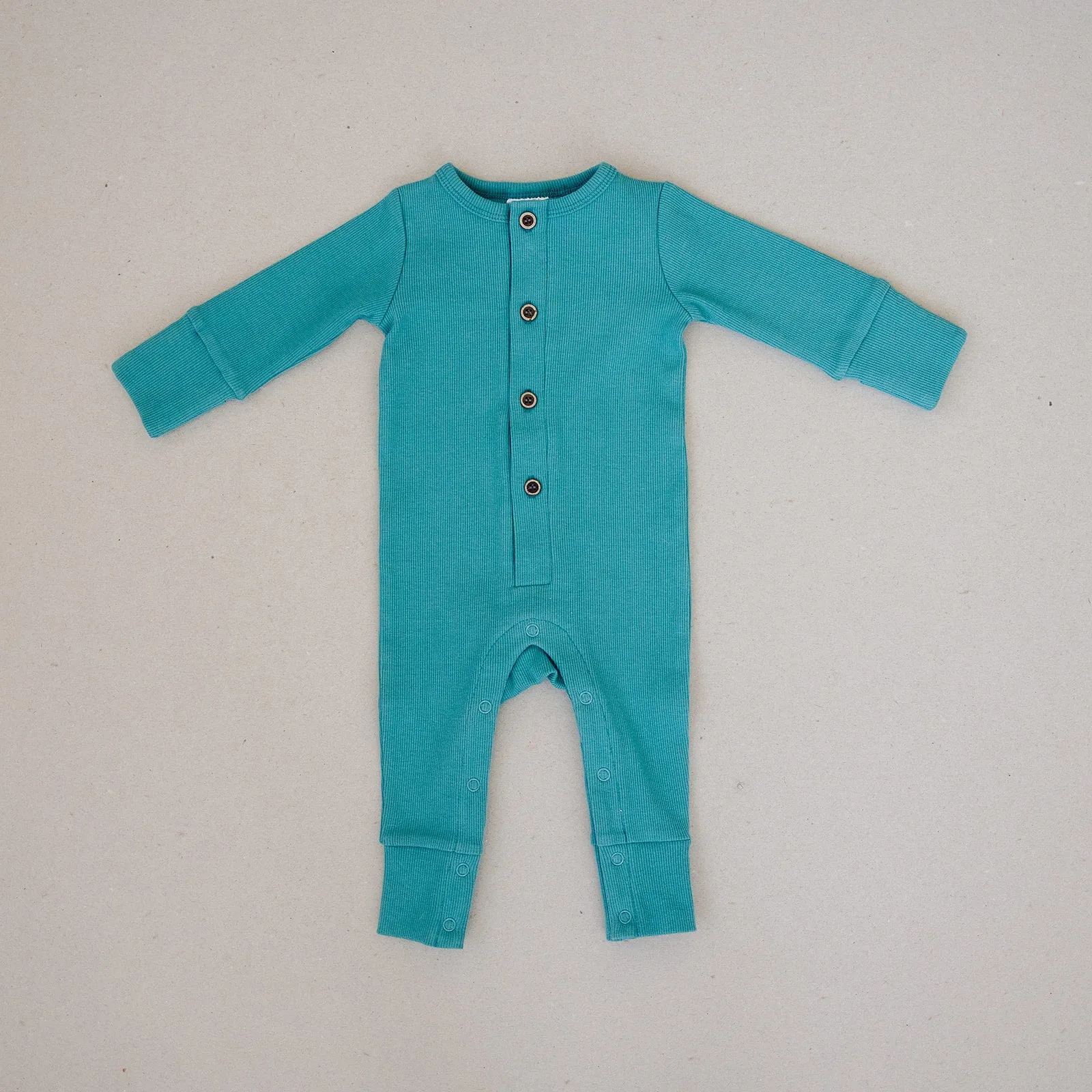 Organic Ribbed Button One Piece - Hawaiian Blue