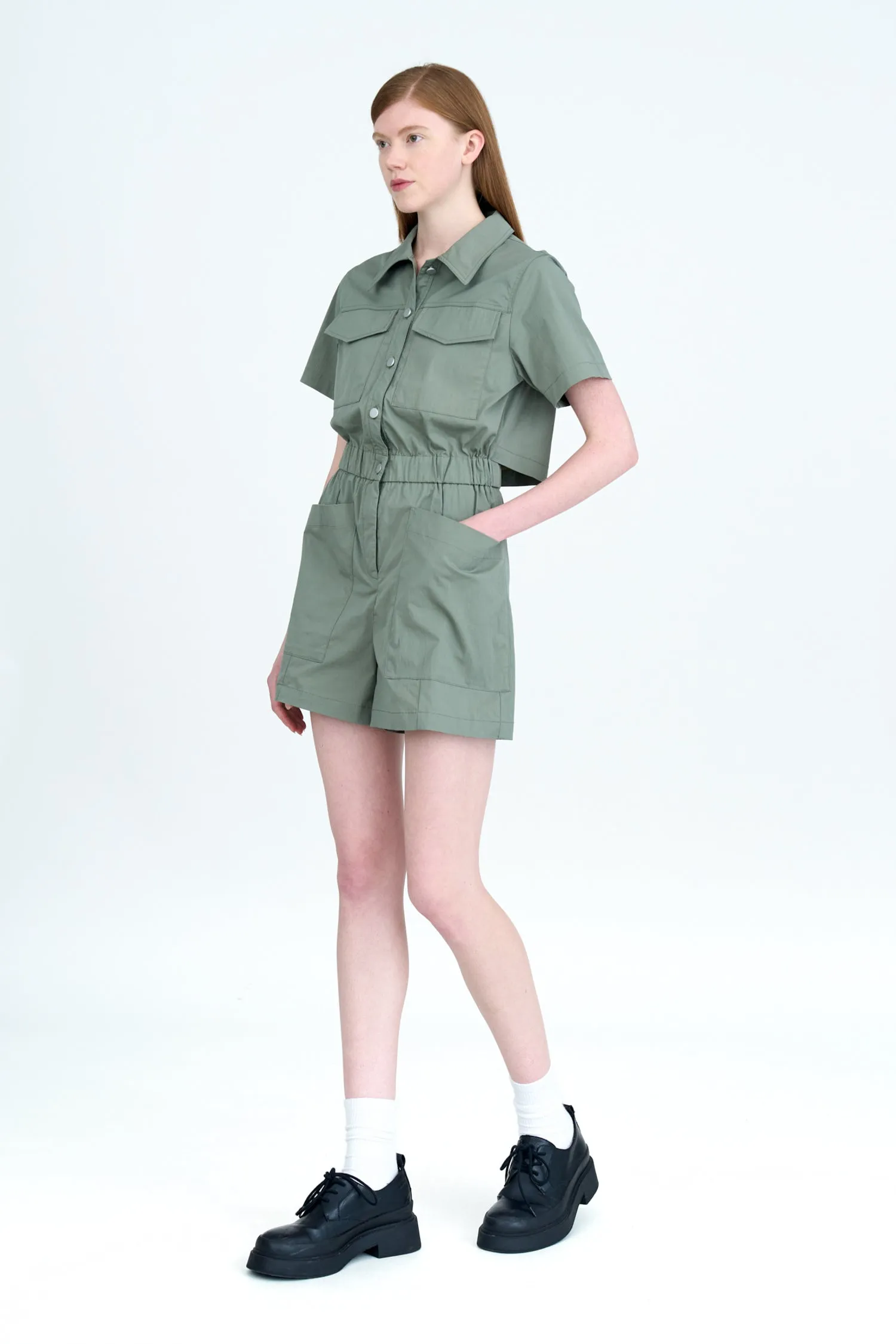 Patch Pocket Romper - Khaki Green