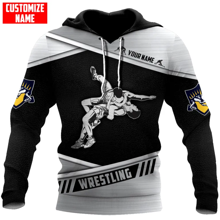 Personalized Name Wrestling Shirts Metal Pattern 3D Shirt, Sweatshirt Hoodie Gift for Wrestling Christmas