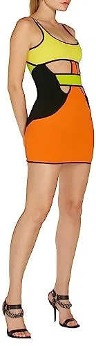 Peter Dundas, Pacific Mango Black Mini Dress, 4, Black/Yellow/Orange