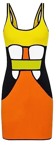 Peter Dundas, Pacific Mango Black Mini Dress, 4, Black/Yellow/Orange