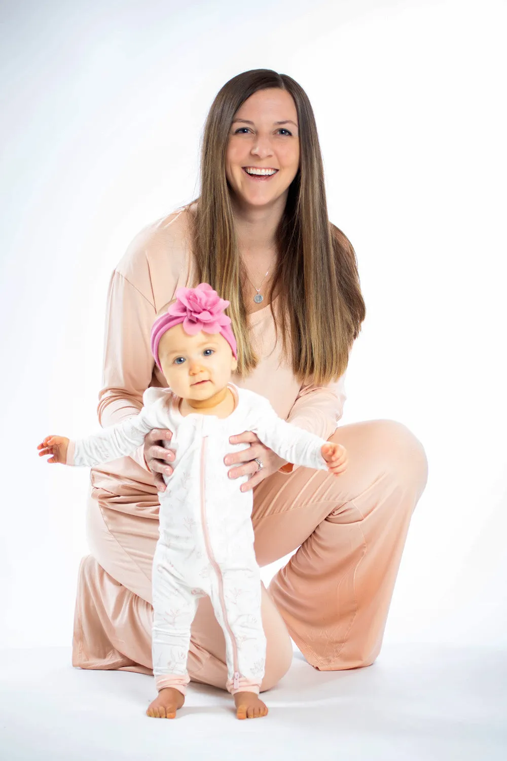 Pink Floral Zipper Bamboo Long Sleeve Baby Romper