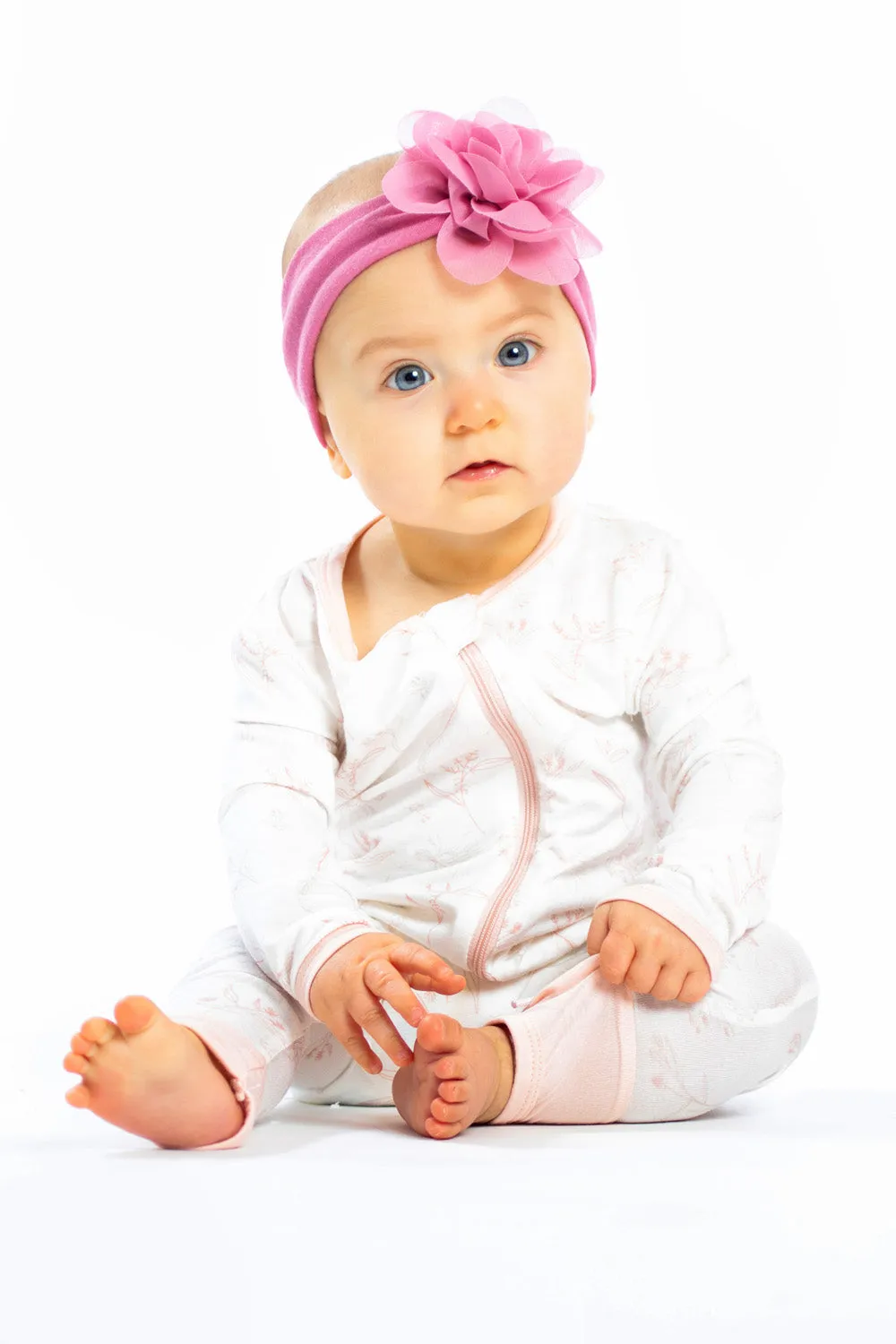 Pink Floral Zipper Bamboo Long Sleeve Baby Romper