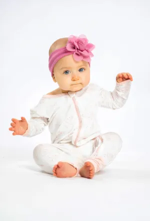 Pink Floral Zipper Bamboo Long Sleeve Baby Romper