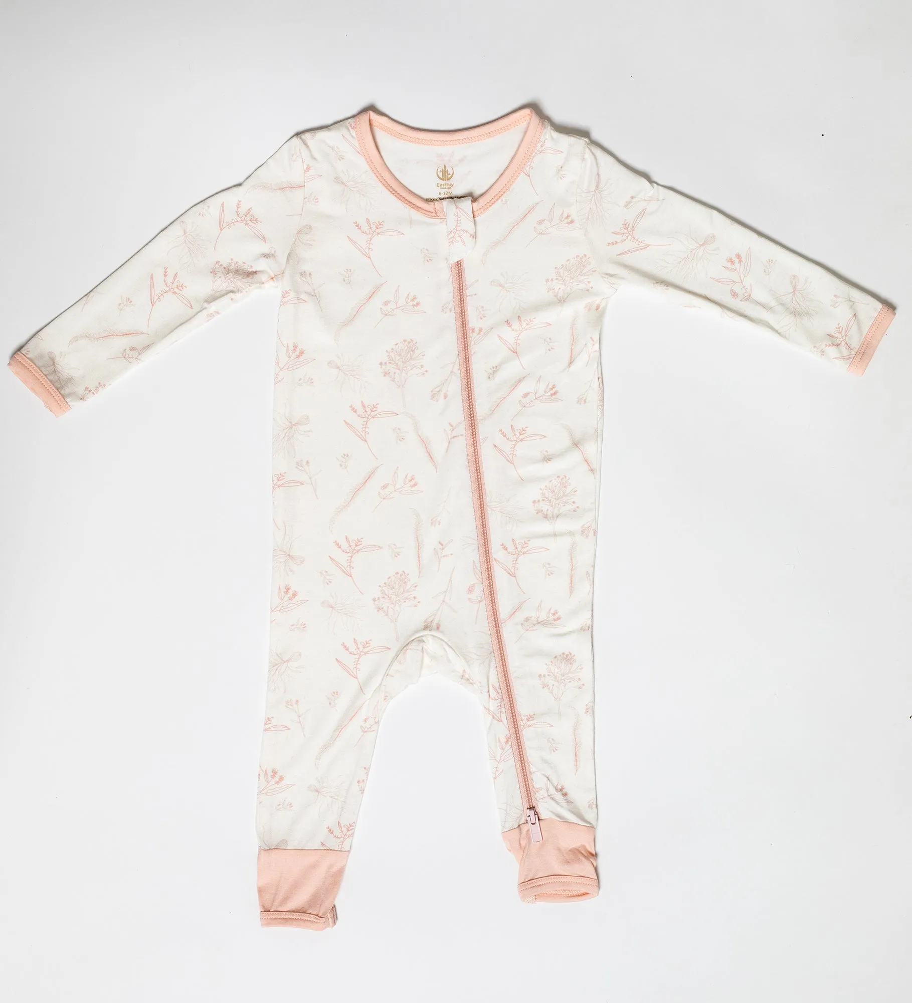 Pink Floral Zipper Bamboo Long Sleeve Baby Romper