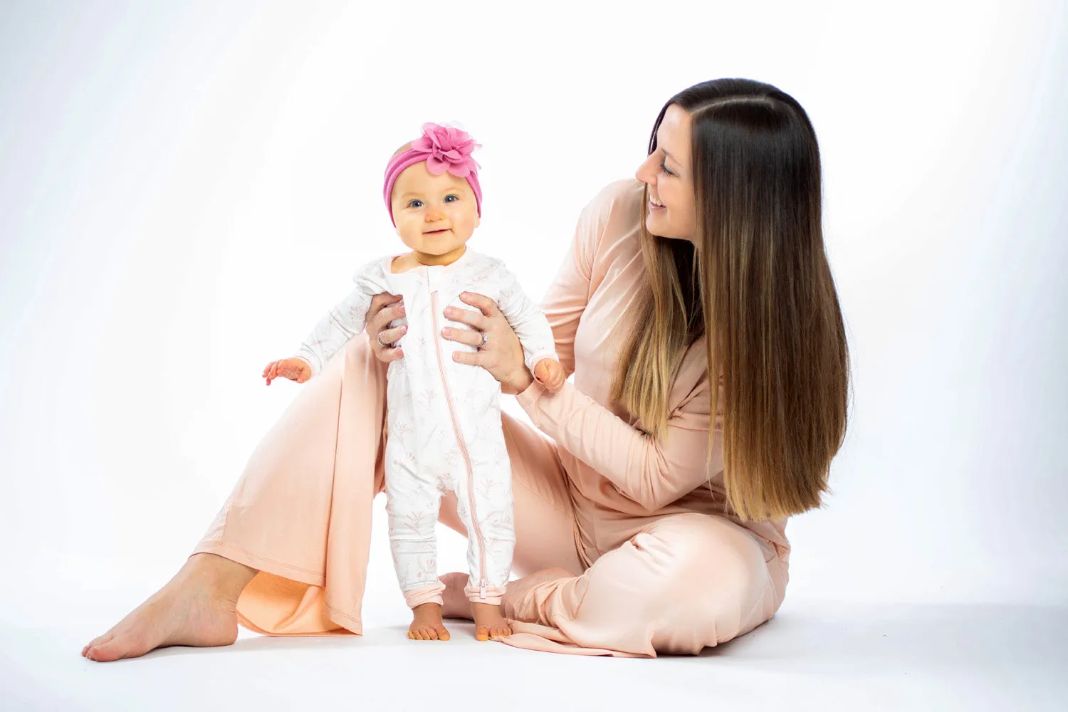 Pink Floral Zipper Bamboo Long Sleeve Baby Romper