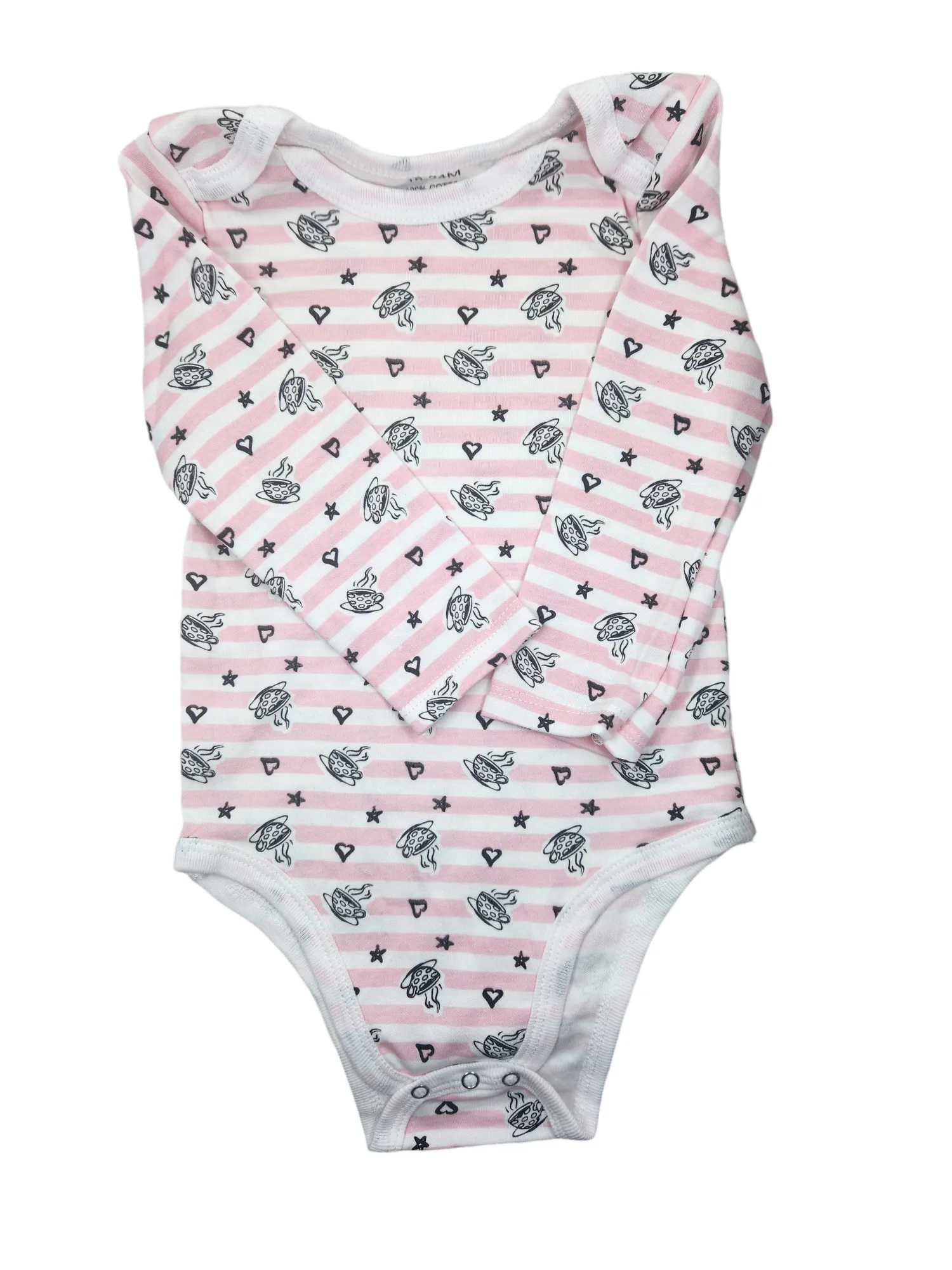 Pink   White Stripe   Tea Long Sleeve Romper