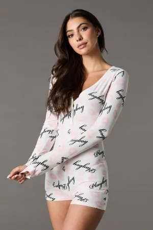 Playboy Print Button Front Pajama Romper