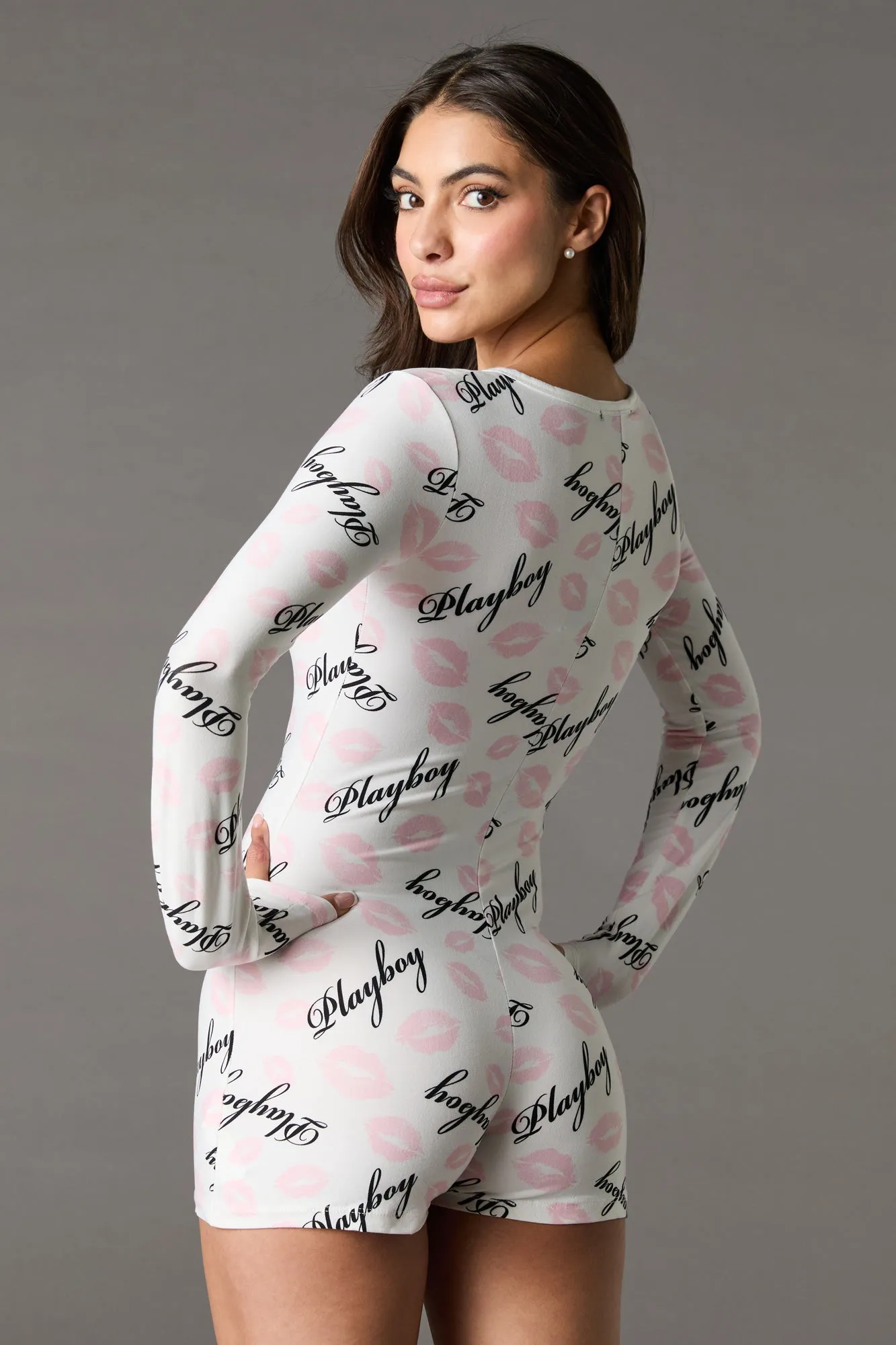 Playboy Print Button Front Pajama Romper