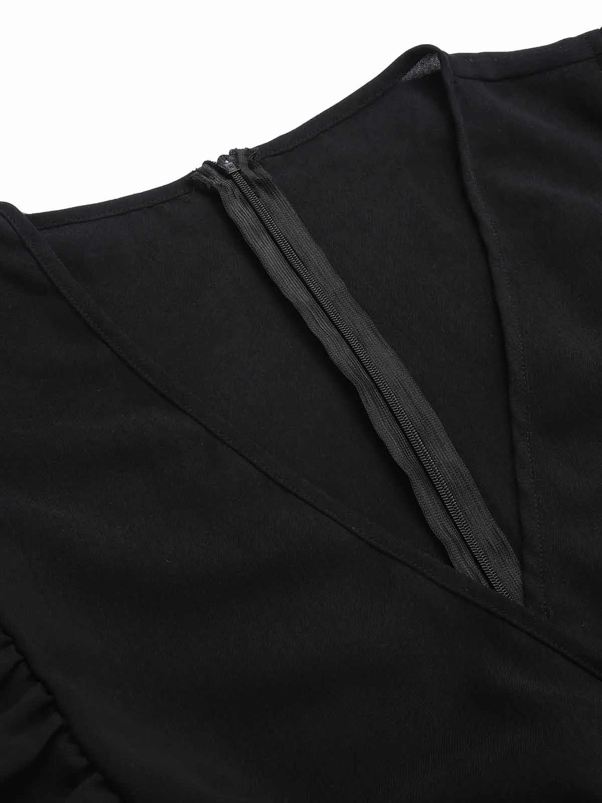 [Plus Size] Black 1930s Ruffle V-Neck Pleated Jumpsuit