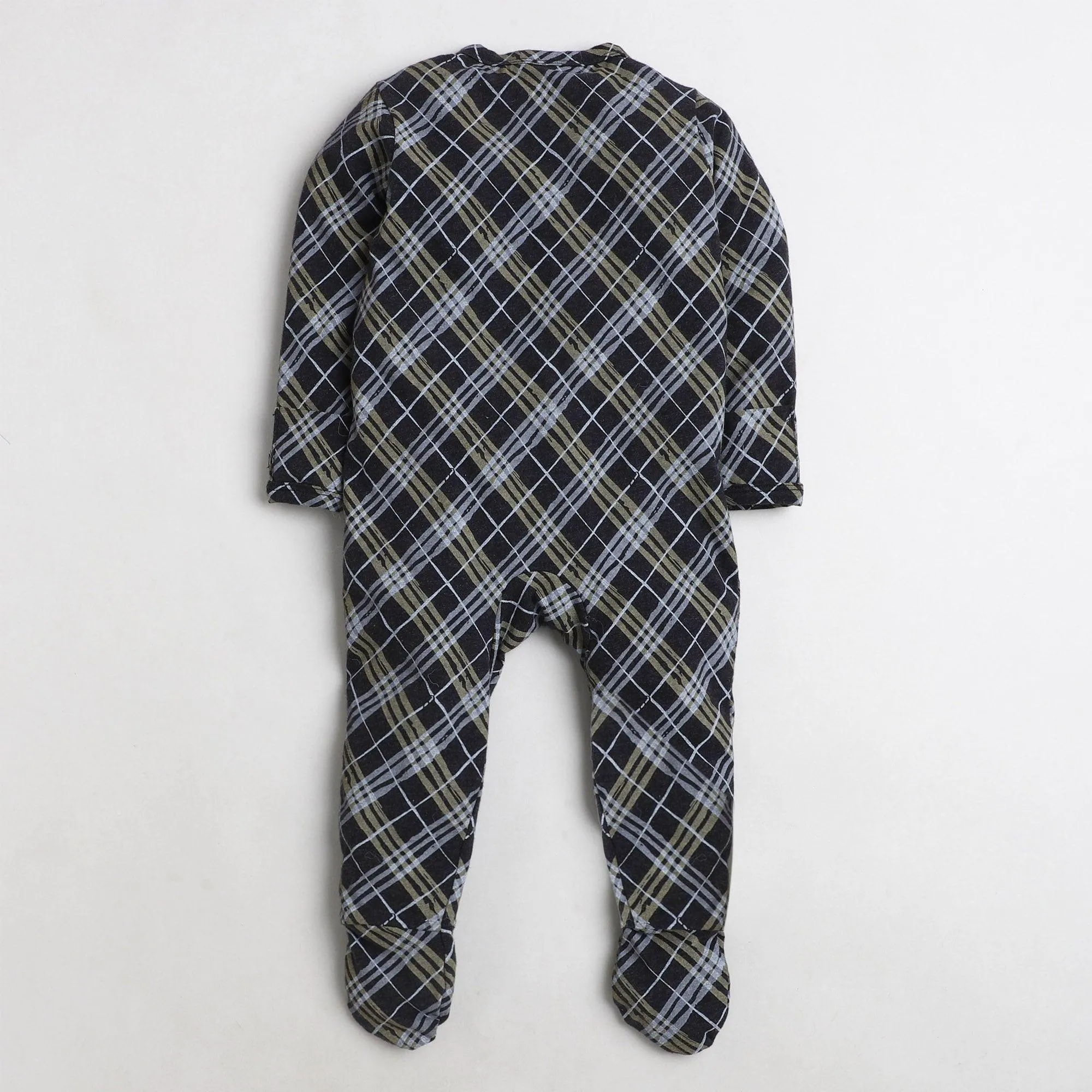 Polka Tots Footsie Romper With mittens  Checkered - Black