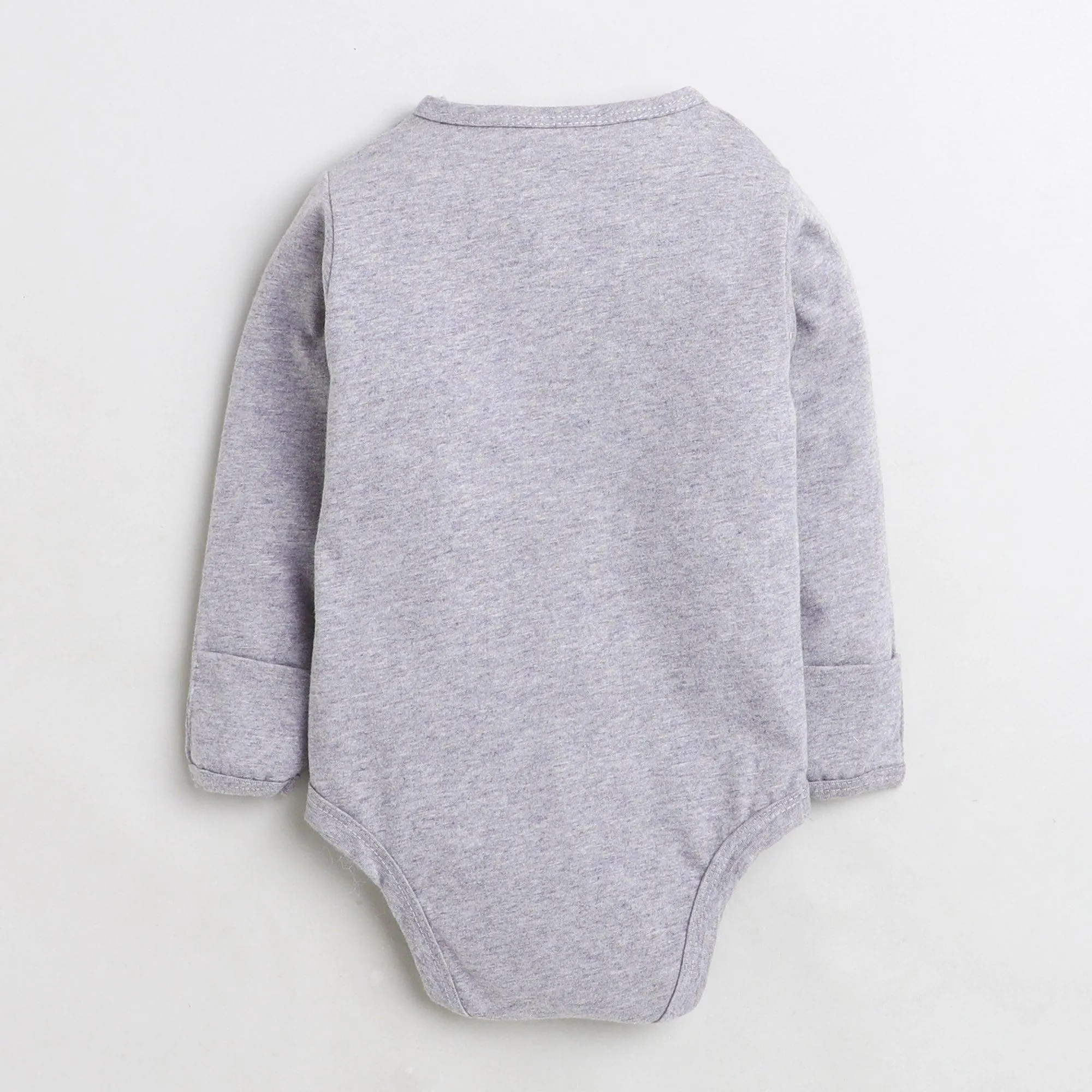 Polka Tots Full Sleeve Cotton Mittens Romper Just like DAD With Red Cheks bow tie - Grey
