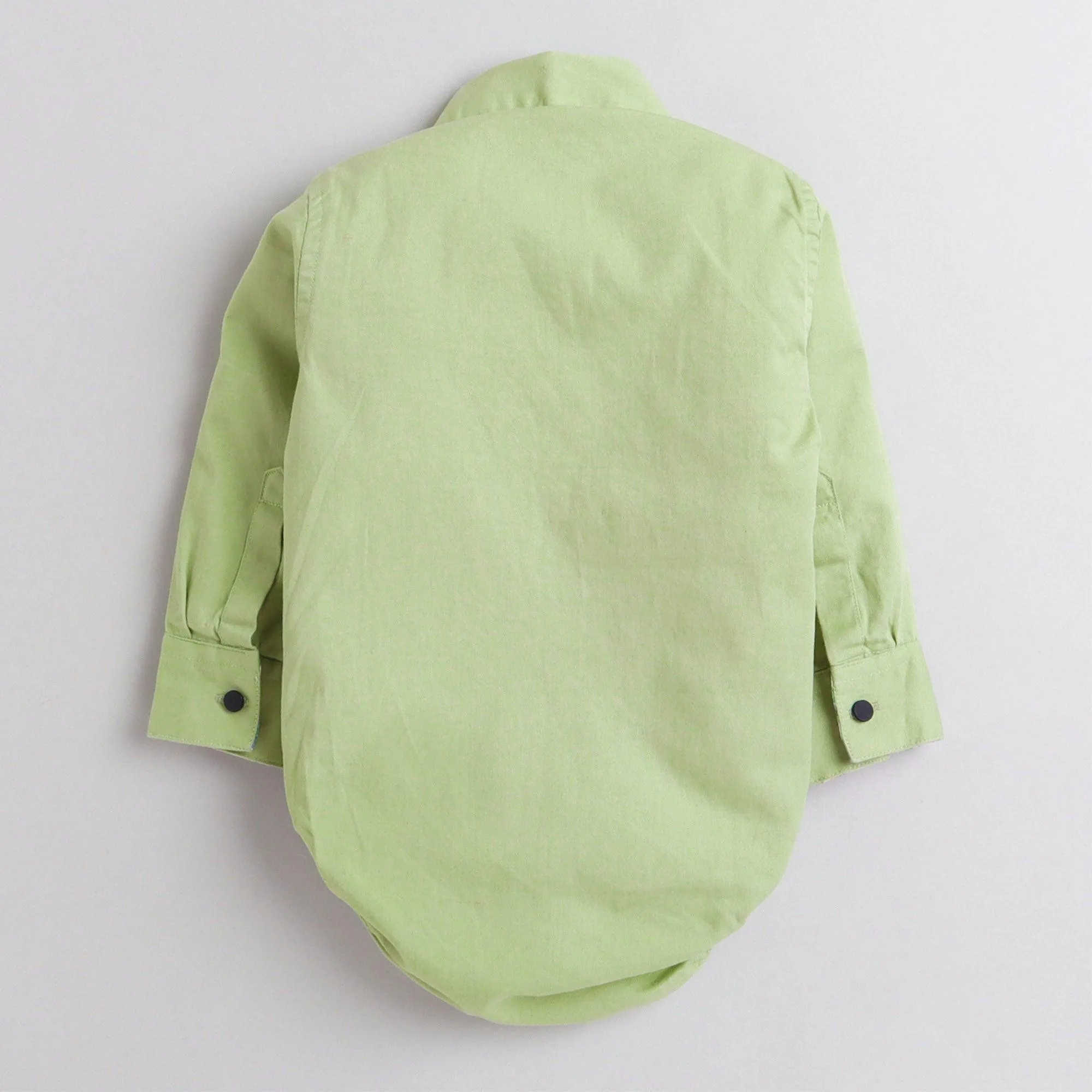 Polka Tots Full Sleeve Onesie Romper Plain Solid With Bow Tie Green