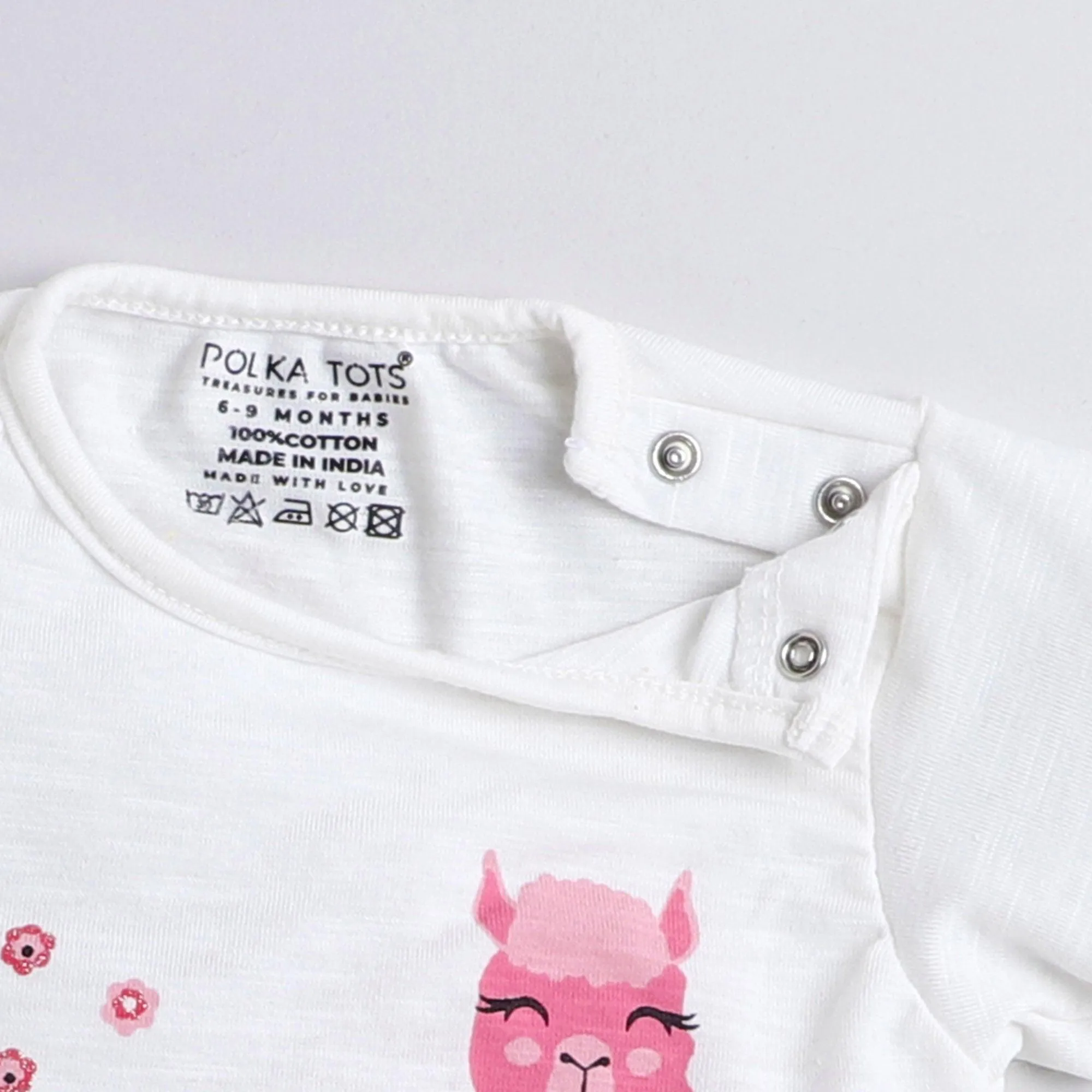Polka Tots Full Sleeve Romper Onesie with Folded Mittens 100% Super Soft Cotton Llama White