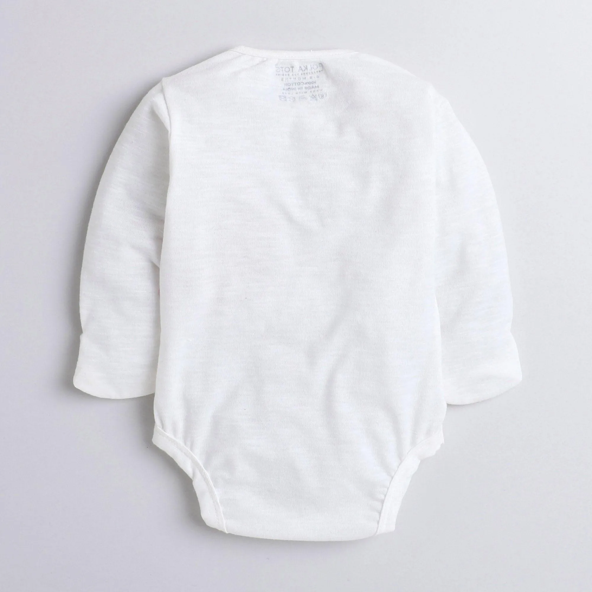 Polka Tots Full Sleeve Romper Onesie with Folded Mittens 100% Super Soft Cotton Llama White