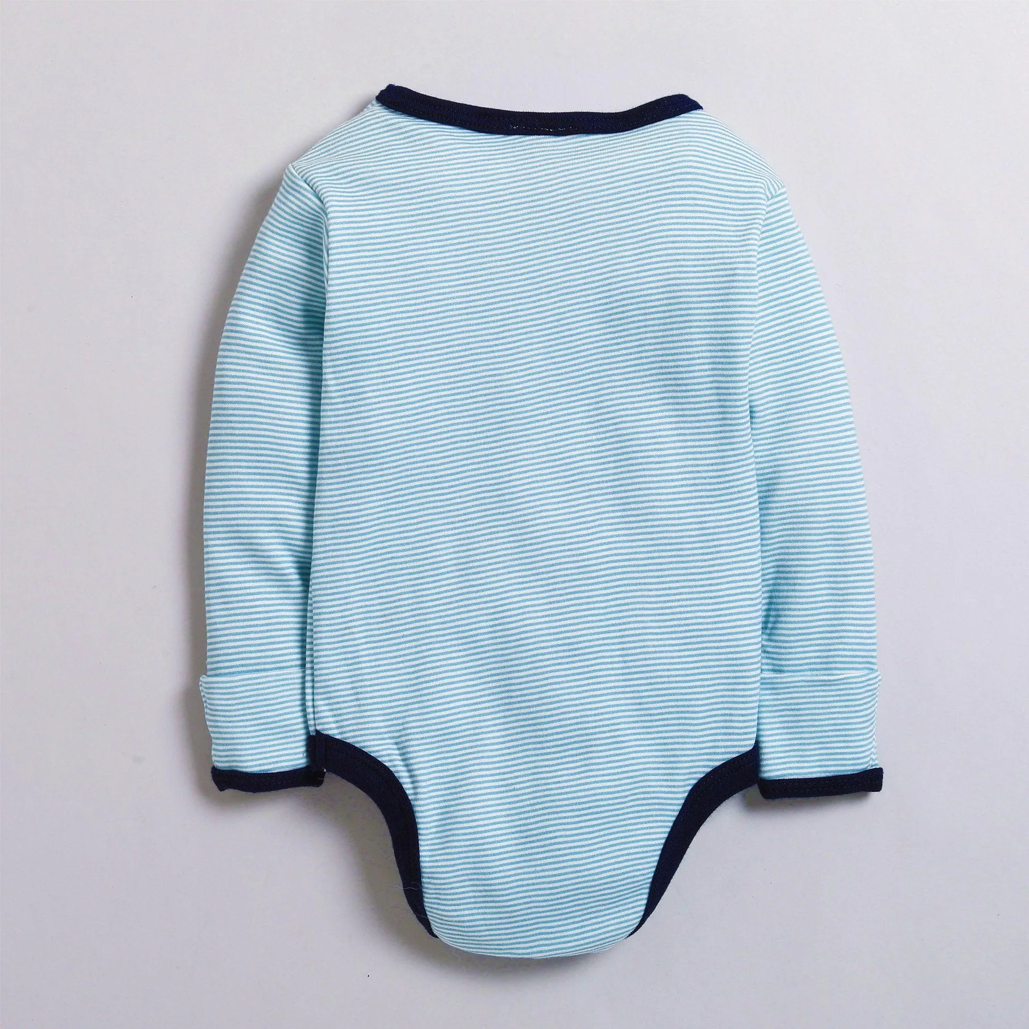 Polka Tots Full Sleeve Romper with Folded Mittens 100% Cotton Applique Bow Tie Blue