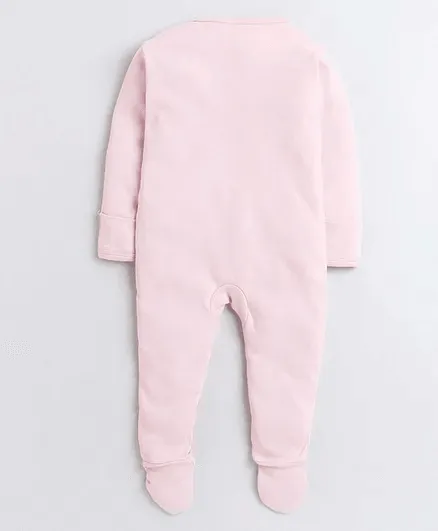 Polka Tots Full Sleeves Folded Mittens Style Unicorn Print Footed Romper - Pink